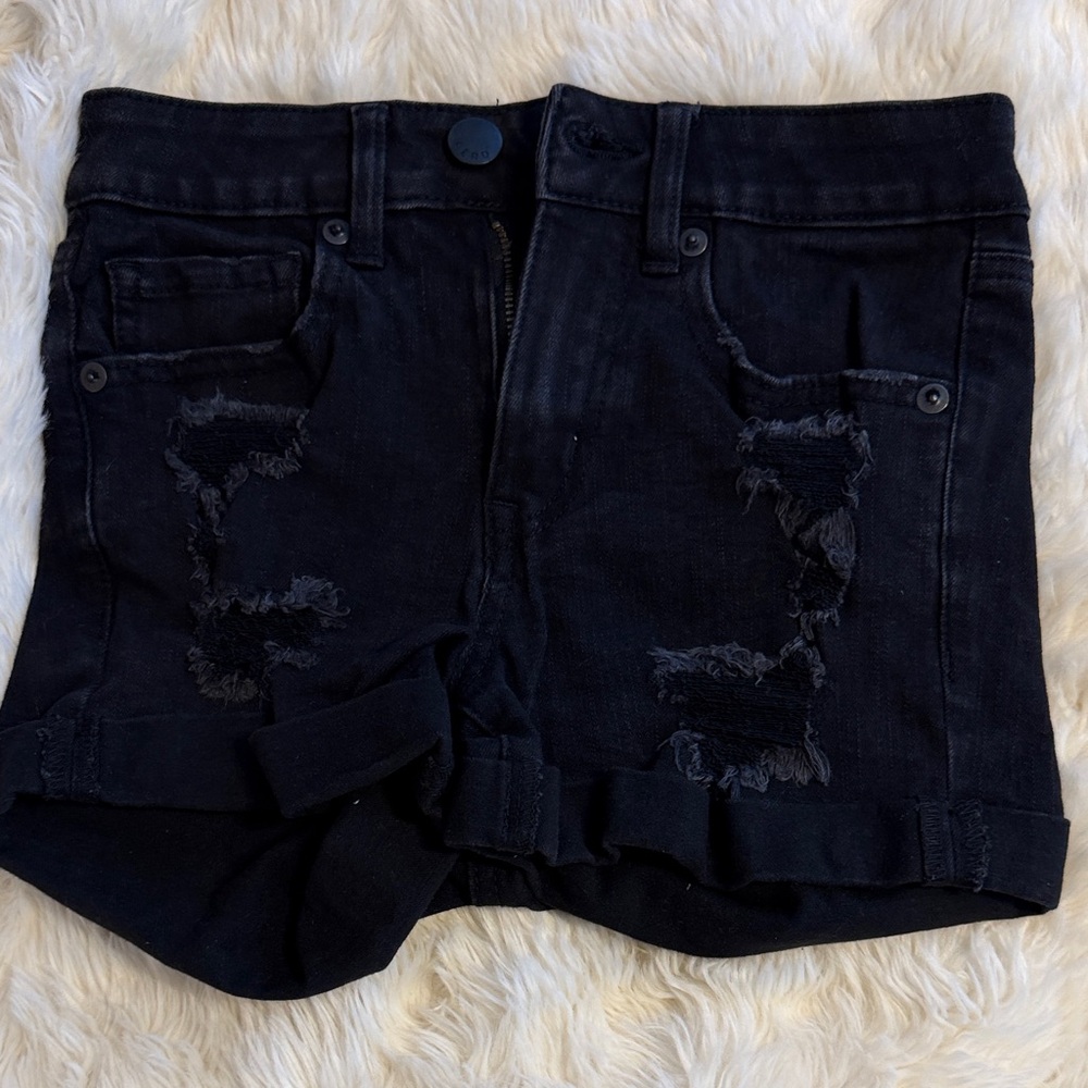 Aeropostale Black Distressed High Waist Shorts